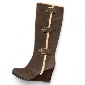 Kenneth Cole Reaction Brown Knee High Boot with fur trim